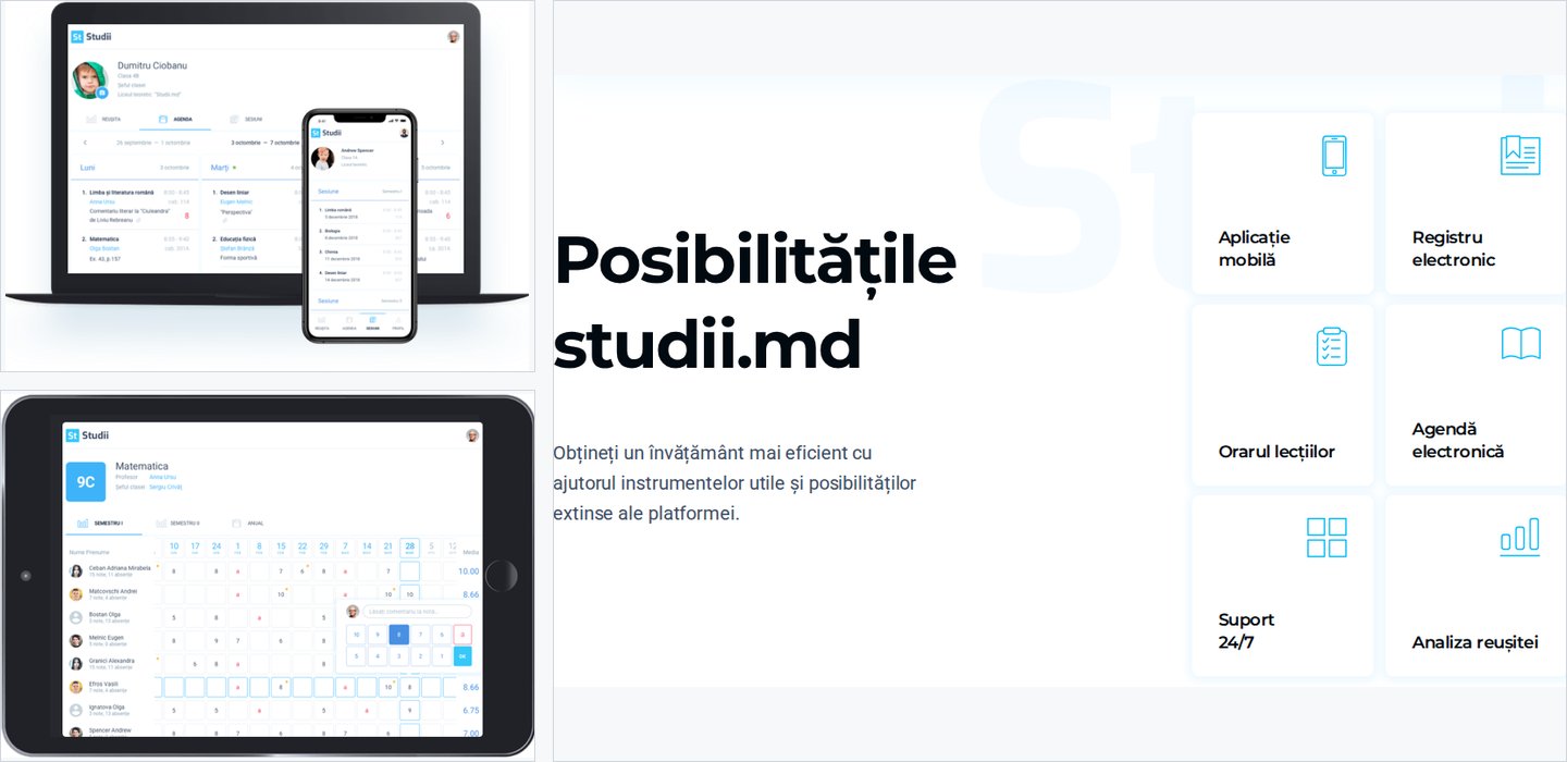 Screenshot of the studii.md landing page